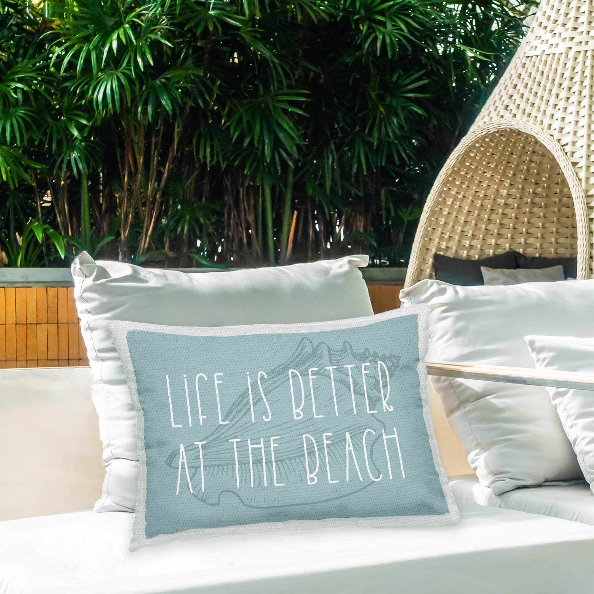 Stupell Industries 14" x 20" Better at Beach Seashell Outdoor Print Throw Pillow